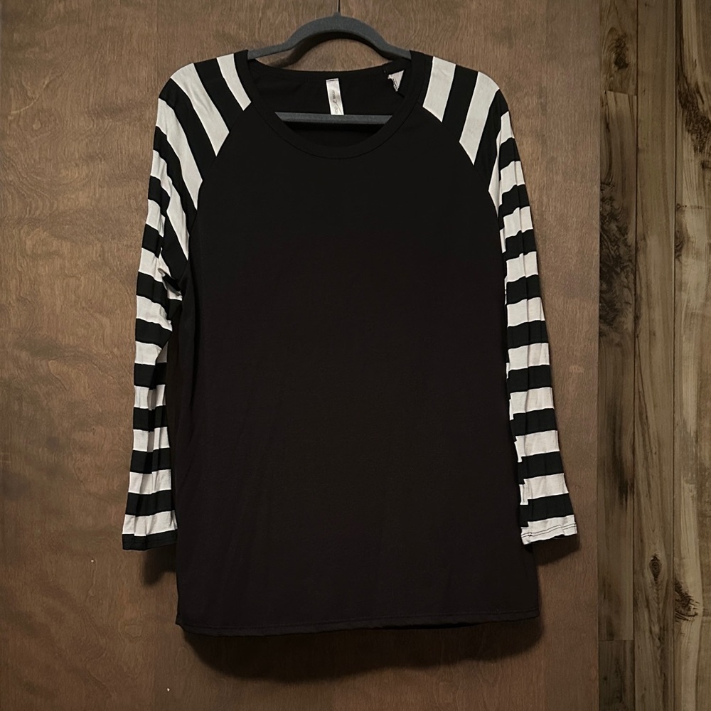 Black and White Striped Sleeve Women's Top